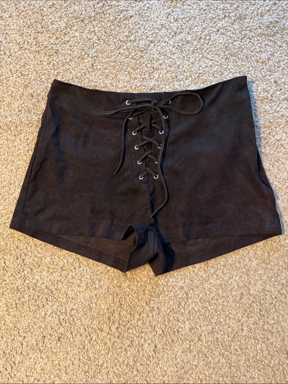 iHeartRaves Black Suede Lace-Up High Waisted Shorts